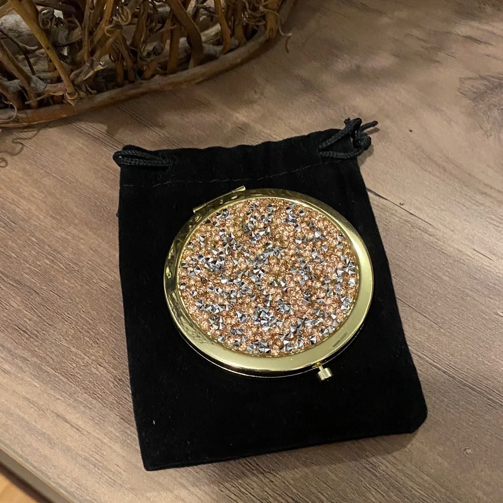 Bronze and Silver Glitter Compact Mirror